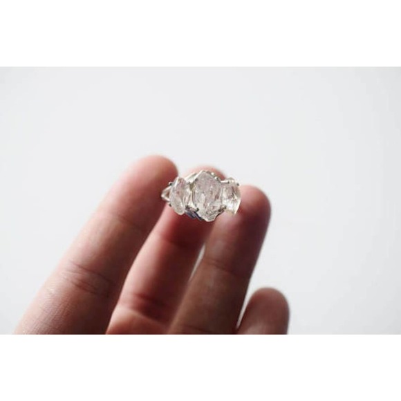 Raw Diamond Engagement Ring Unique Gemstone Sterling Silver Size 4 5 6 7… - Picture 8 of 10